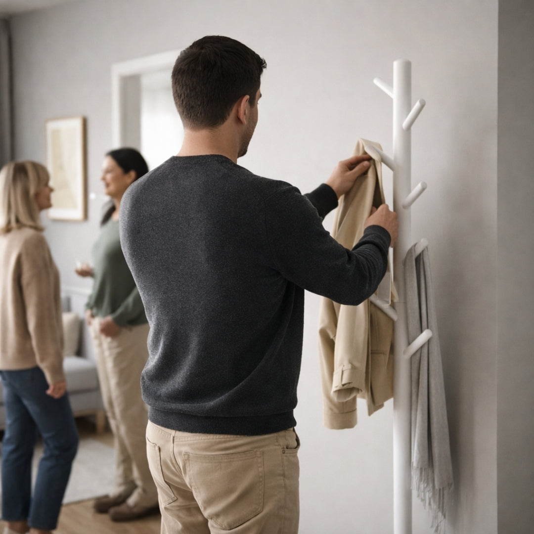 Porte manteau blanc sur pied