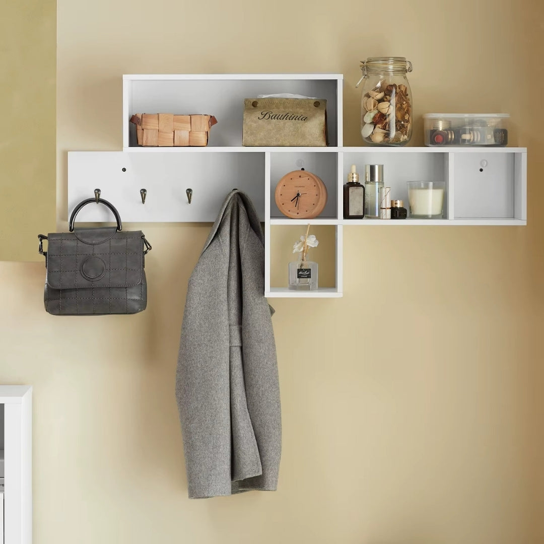 Porte manteau mural en bois avec Étagère